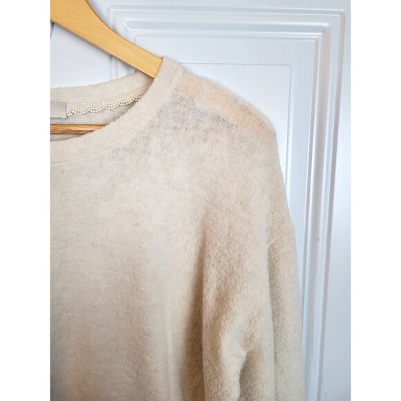 Anthropologie Eri and Ali Sweater Size M Pullover Ruffle Sleeve Ivory - Picture 2 of 6